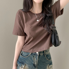 半袖Tシャツ 無地クロップ半袖Tシャツ(10color) BROWN