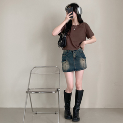 半袖Tシャツ 無地クロップ半袖Tシャツ(10color) BROWN