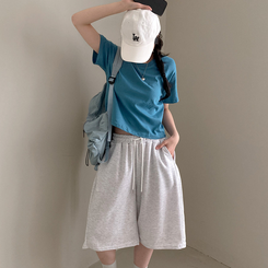 半袖Tシャツ 無地クロップ半袖Tシャツ(10color) BLUE