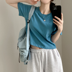 半袖Tシャツ 無地クロップ半袖Tシャツ(10color) BLUE