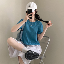 半袖Tシャツ 無地クロップ半袖Tシャツ(10color) BLUE