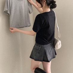 半袖Tシャツ 無地クロップ半袖Tシャツ(10color) BLACK