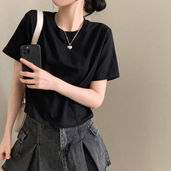 半袖Tシャツ 無地クロップ半袖Tシャツ(10color) BLACK