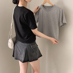 半袖Tシャツ 無地クロップ半袖Tシャツ(10color) BLACK