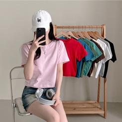 半袖Tシャツ 無地クロップ半袖Tシャツ(10color) PINK