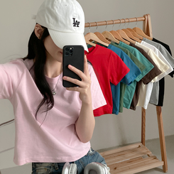 半袖Tシャツ 無地クロップ半袖Tシャツ(10color) PINK