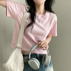 半袖Tシャツ 無地クロップ半袖Tシャツ(10color) PINK