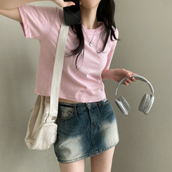 半袖Tシャツ 無地クロップ半袖Tシャツ(10color) PINK