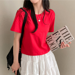 半袖Tシャツ 無地クロップ半袖Tシャツ(10color) RED