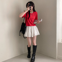 半袖Tシャツ 無地クロップ半袖Tシャツ(10color) RED