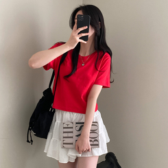 半袖Tシャツ 無地クロップ半袖Tシャツ(10color) RED