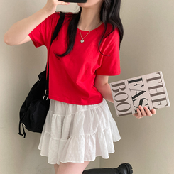 半袖Tシャツ 無地クロップ半袖Tシャツ(10color) RED
