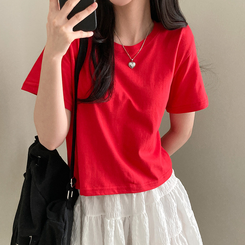 半袖Tシャツ 無地クロップ半袖Tシャツ(10color) RED