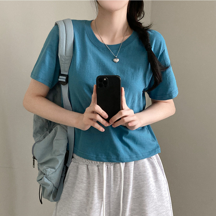 無地クロップ半袖Tシャツ(10color) BLUE