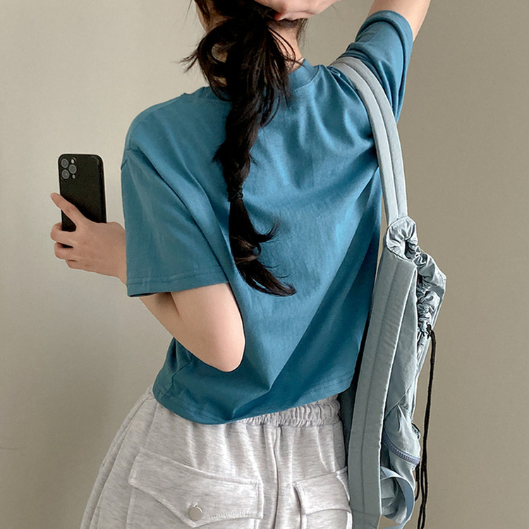 無地クロップ半袖Tシャツ(10color) BLUE