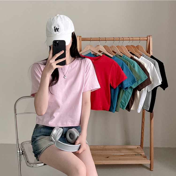 無地クロップ半袖Tシャツ(10color) PINK
