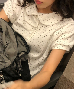半袖Tシャツ ドットシャーリングボタンパフ半袖Tシャツ IVORY
