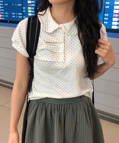 半袖Tシャツ ドットシャーリングボタンパフ半袖Tシャツ IVORY