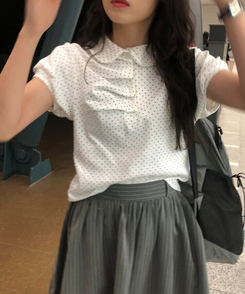 半袖Tシャツ ドットシャーリングボタンパフ半袖Tシャツ IVORY