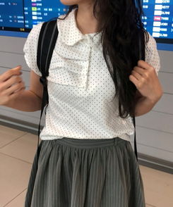 半袖Tシャツ ドットシャーリングボタンパフ半袖Tシャツ IVORY