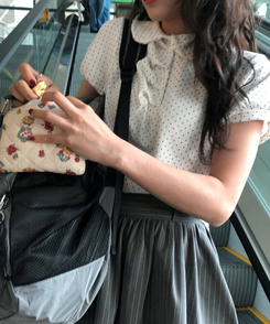 半袖Tシャツ ドットシャーリングボタンパフ半袖Tシャツ IVORY
