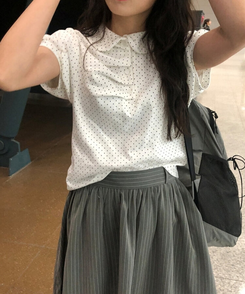 半袖Tシャツ ドットシャーリングボタンパフ半袖Tシャツ IVORY