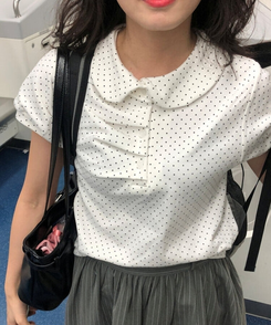半袖Tシャツ ドットシャーリングボタンパフ半袖Tシャツ IVORY