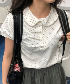 半袖Tシャツ ドットシャーリングボタンパフ半袖Tシャツ IVORY