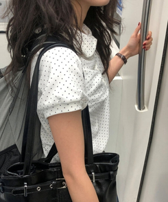 半袖Tシャツ ドットシャーリングボタンパフ半袖Tシャツ IVORY