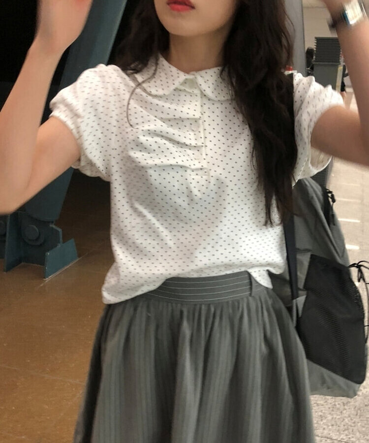 ドットシャーリングボタンパフ半袖Tシャツ IVORY