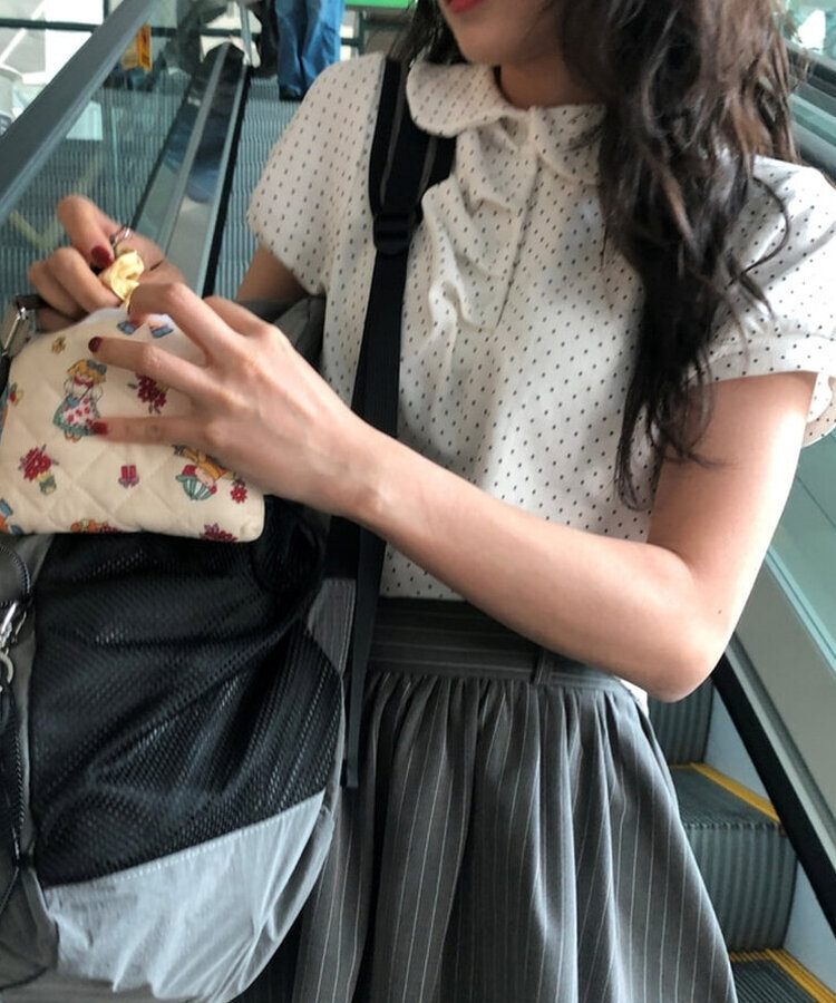 ドットシャーリングボタンパフ半袖Tシャツ IVORY