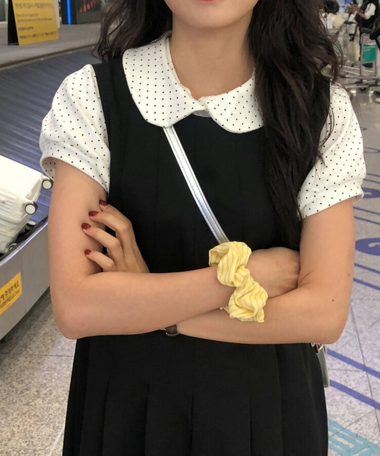 ドットシャーリングボタンパフ半袖Tシャツ IVORY