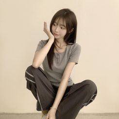 半袖Tシャツ ラウンドボタンセミクロップ半袖Tシャツ(7color) GREY
