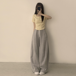 半袖Tシャツ ラウンドボタンセミクロップ半袖Tシャツ(7color) LIGHT YELLOW