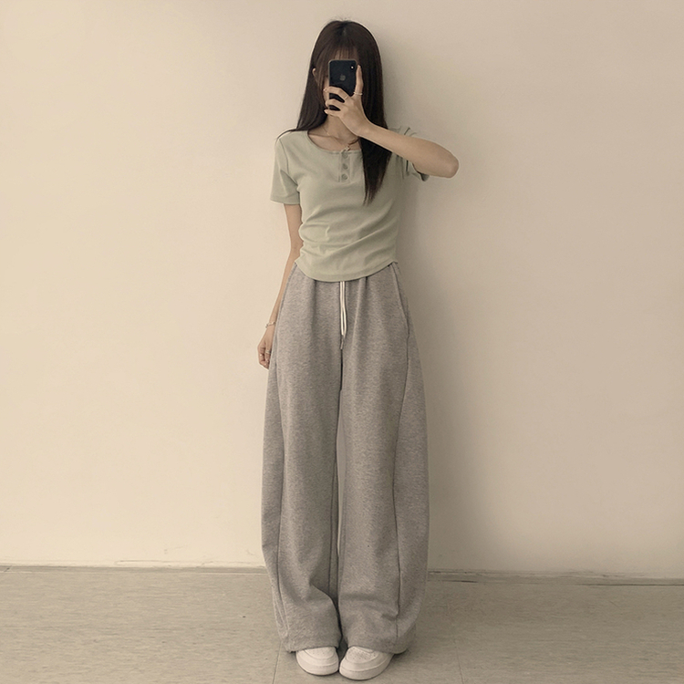 ラウンドボタンセミクロップ半袖Tシャツ(7color) MINT