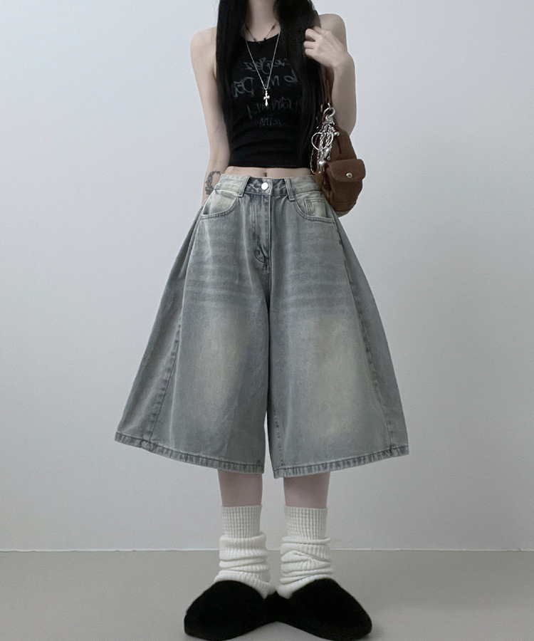 ボリュームウォッシングデニムバミューダパンツ LIGHT BLUE