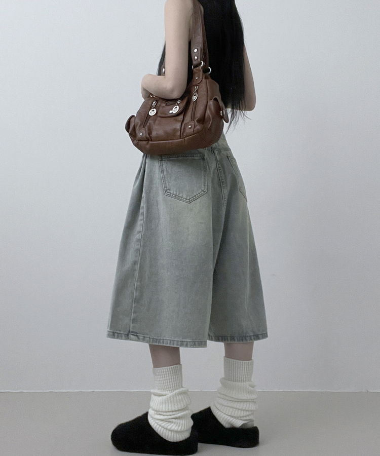 ボリュームウォッシングデニムバミューダパンツ LIGHT BLUE