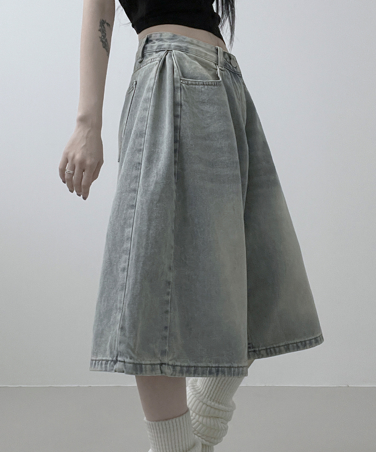 ボリュームウォッシングデニムバミューダパンツ LIGHT BLUE