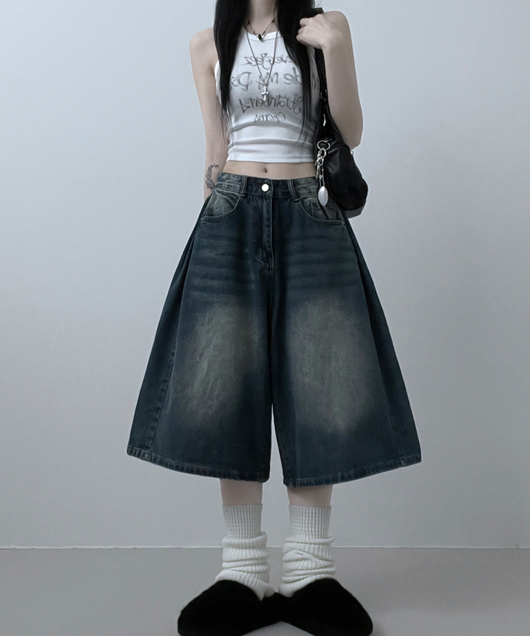 ボリュームウォッシングデニムバミューダパンツ DARK DENIM