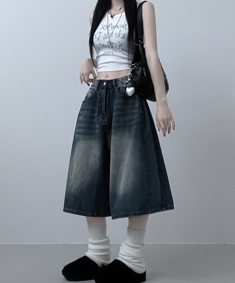 ボリュームウォッシングデニムバミューダパンツ DARK DENIM