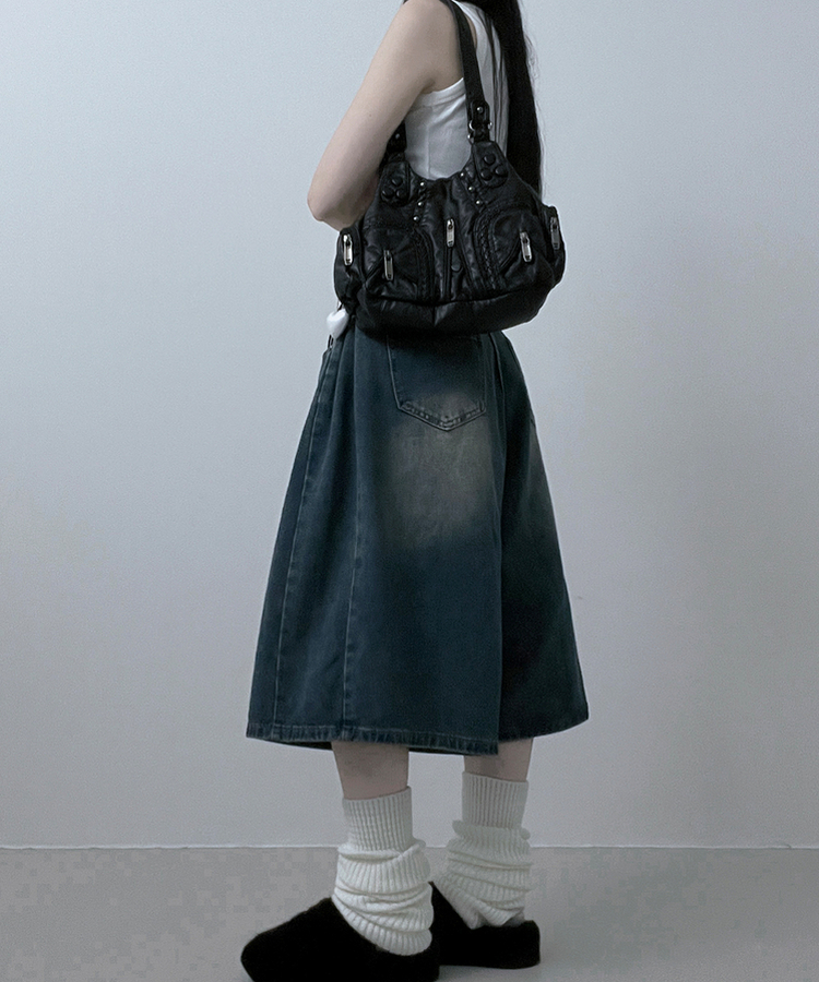 ボリュームウォッシングデニムバミューダパンツ DARK DENIM