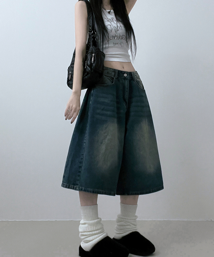 ボリュームウォッシングデニムバミューダパンツ DARK DENIM