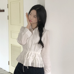 [허리잘록핏보장!]리본 스트링 레이어드 캉캉 프릴 퍼프 남방 셔츠 블라우스 3color 화이트