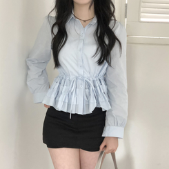 [허리잘록핏보장!]리본 스트링 레이어드 캉캉 프릴 퍼프 남방 셔츠 블라우스 3color 소라