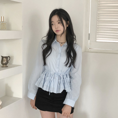 [허리잘록핏보장!]리본 스트링 레이어드 캉캉 프릴 퍼프 남방 셔츠 블라우스 3color 소라