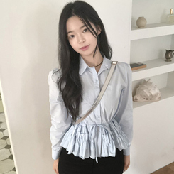 [허리잘록핏보장!]리본 스트링 레이어드 캉캉 프릴 퍼프 남방 셔츠 블라우스 3color 소라