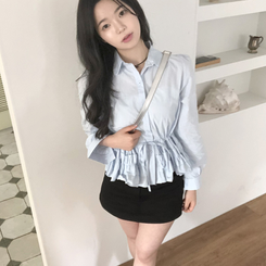 [허리잘록핏보장!]리본 스트링 레이어드 캉캉 프릴 퍼프 남방 셔츠 블라우스 3color 소라