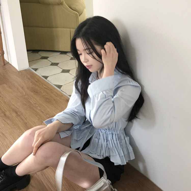 [허리잘록핏보장!]리본 스트링 레이어드 캉캉 프릴 퍼프 남방 셔츠 블라우스 3color 소라