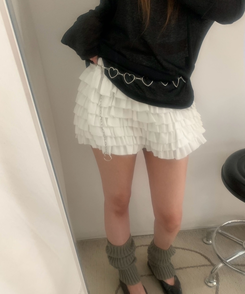 ショートパンツ フリルトティアードミニパンツ IVORY