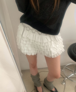 ショートパンツ フリルトティアードミニパンツ IVORY